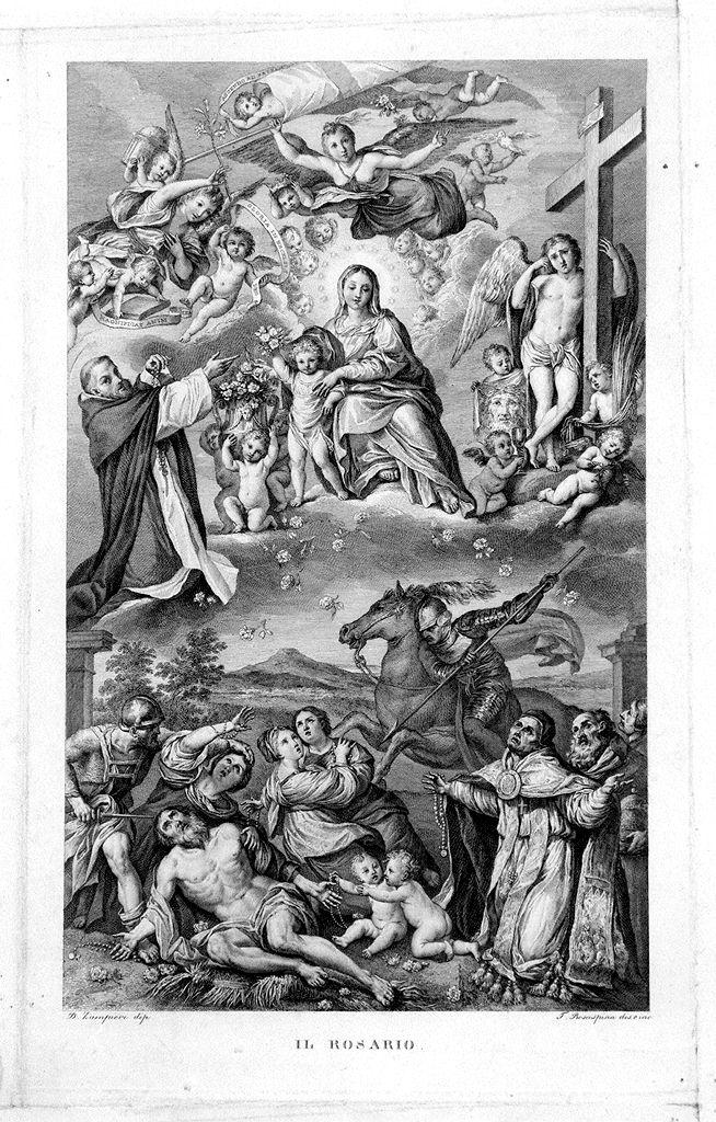 Madonna del Rosario (stampa) di Rosaspina Francesco, Zampieri Domenico detto Domenichino (sec. XIX)
