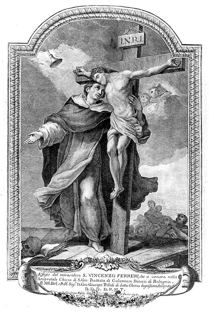 San Vincenzo Ferrer abbraccia il crocifisso (stampa) di Foschi Giuseppe, Gandolfi Ubaldo (sec. XVIII)