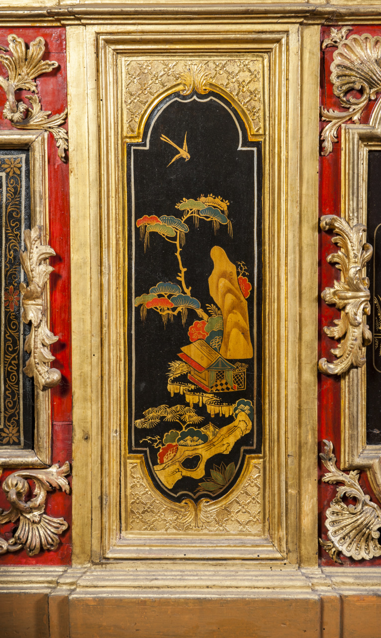 paesaggio con fiume e uccelli (pannello dipinto, elemento d'insieme) di Juvarra Filippo, Massa Pietro (secondo quarto sec. XVIII)