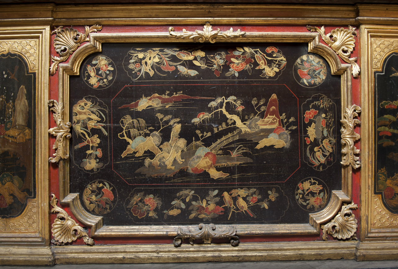 paesaggio con fiume, ponte e animali (pannello dipinto, elemento d'insieme) di Juvarra Filippo, Massa Pietro (secondo quarto sec. XVIII)