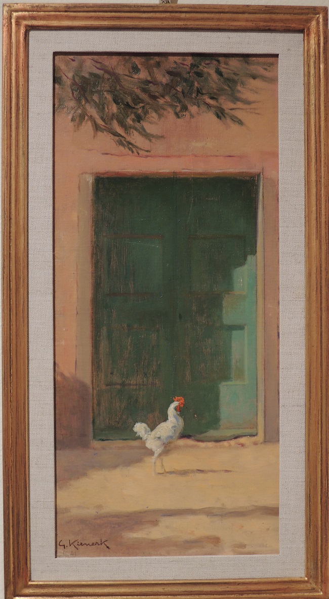 Il galletto (porta del cigliere), Figura animale (dipinto) di Giorgio Kienerk (sec. XX)