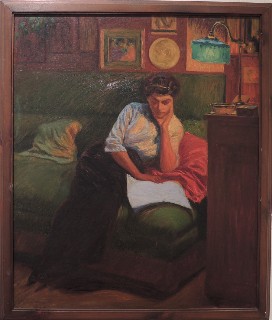 La lettura, Figura femminile (dipinto) di Kienerk Giorgio (sec. XX)