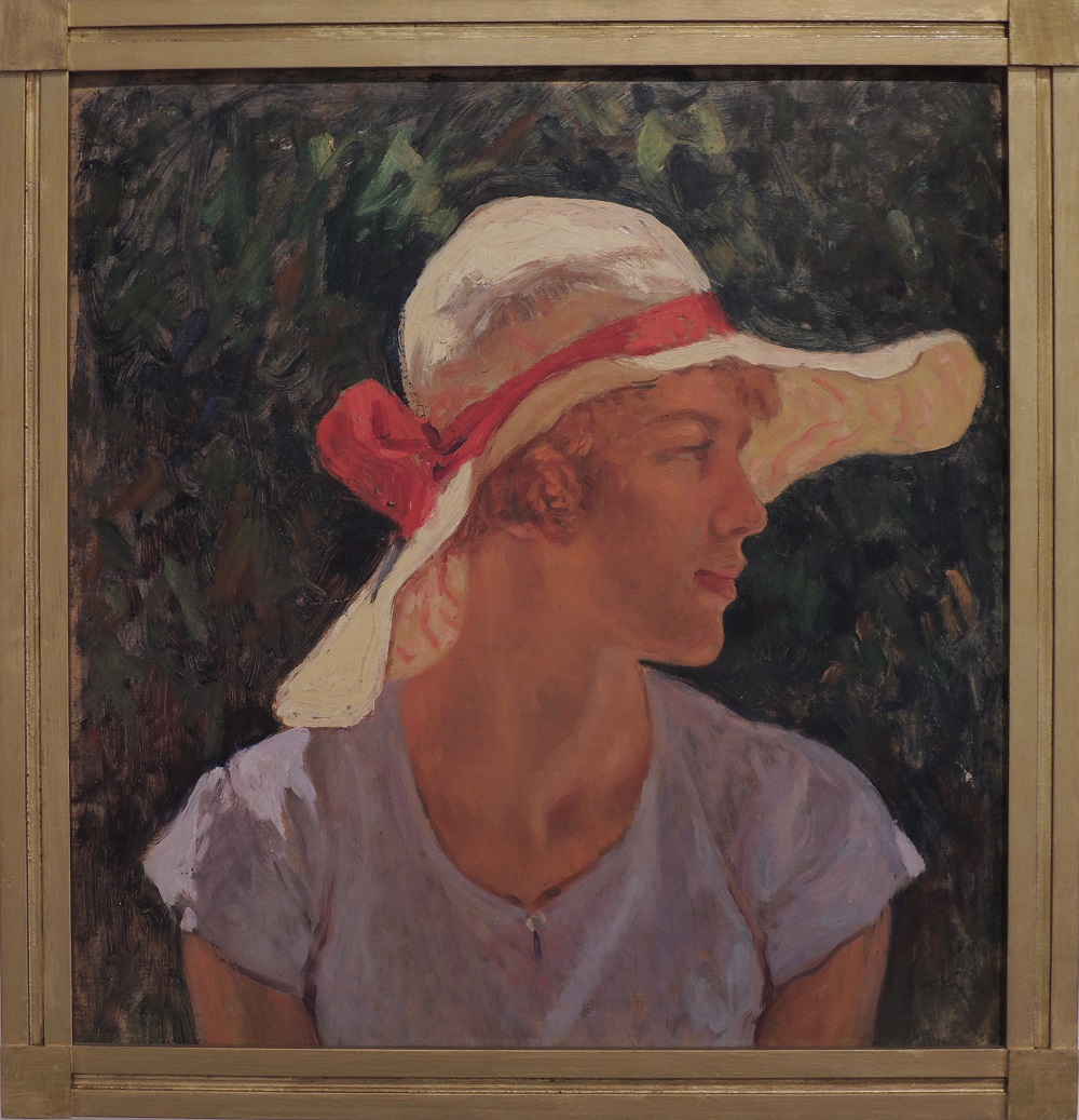 Ritratto di Vittoria con il cappello di paglia, Figura femminile (Dipinto) di Kienerk Giorgio (sec. XX)