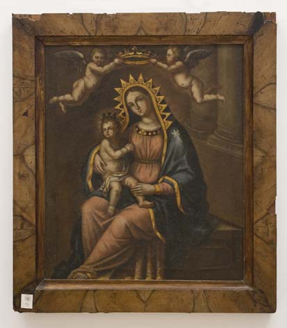 MADONNA CON BAMBINO E ANGELI (dipinto - dipinto su tela, opera isolata) di Ignoto (maniera) - ambito Italia meridionale (XVIII)