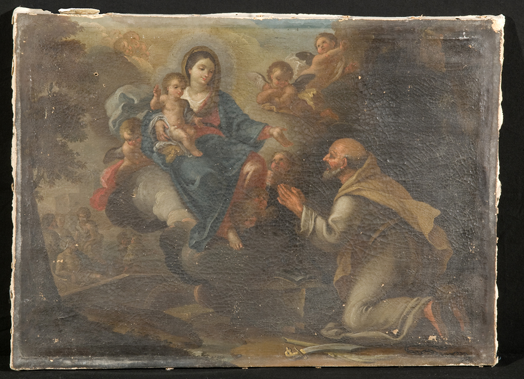 MADONNA COL BAMBINO E SAN LEONARDO/PAOLO??? (dipinto - dipinto su tela, opera isolata) di Ignoto (maniera) - ambito Italia meridionale (XVII)