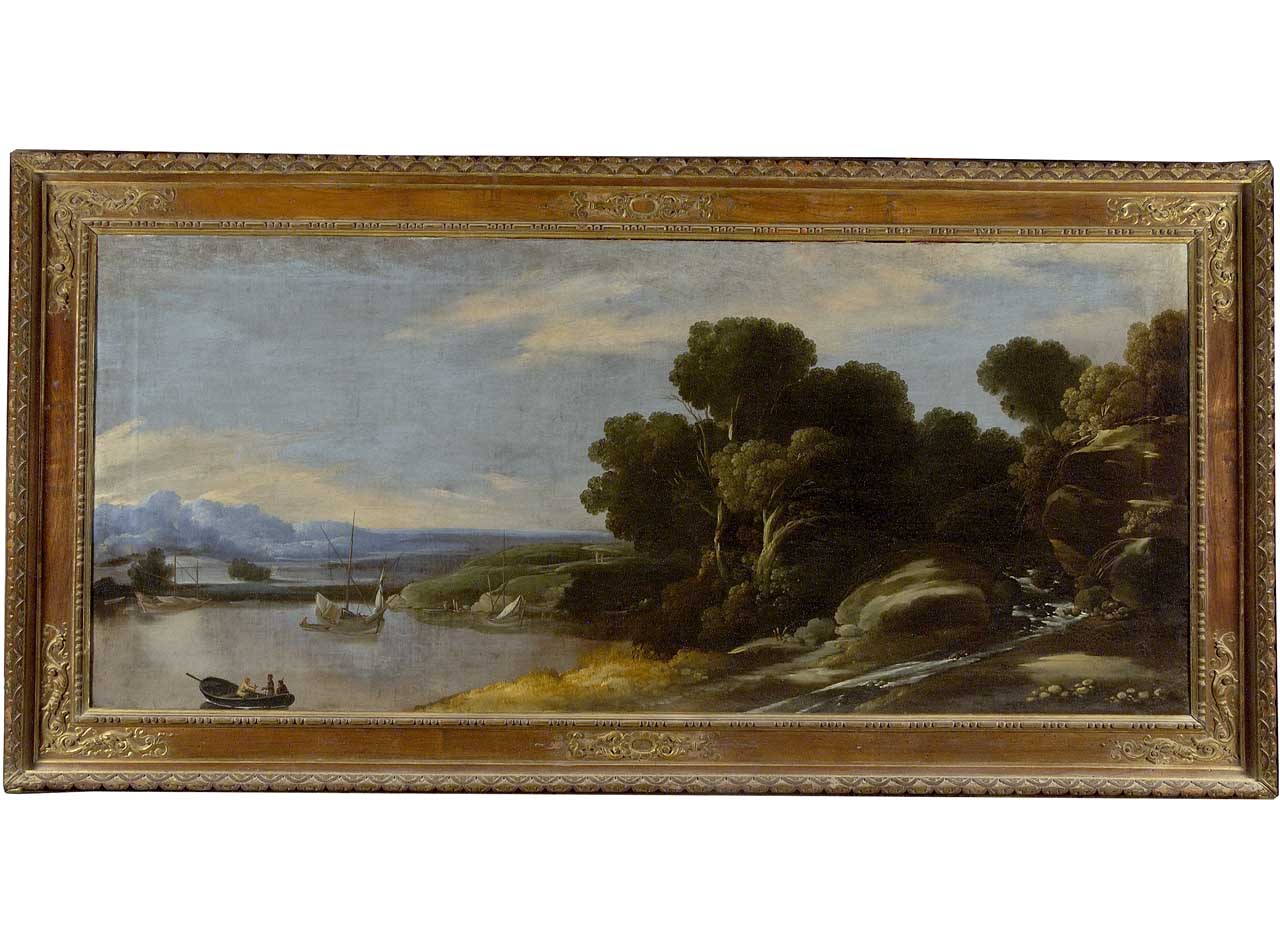 paesaggio lacustre (dipinto) - ambito italiano (seconda metà sec. XVII)