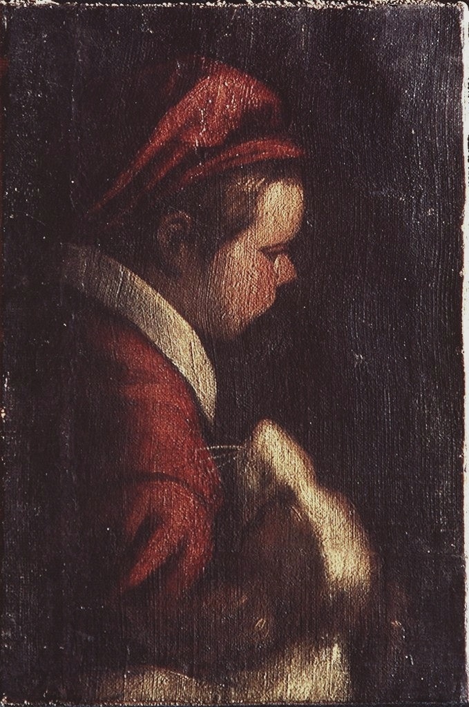 fanciullo con cane (dipinto) di Bassano Jacopo (cerchia) (seconda metà sec. XVI)