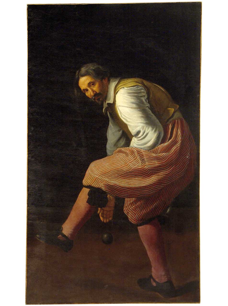 uomo che gioca con una palla (dipinto) - ambito fiammingo (sec. XVIII)