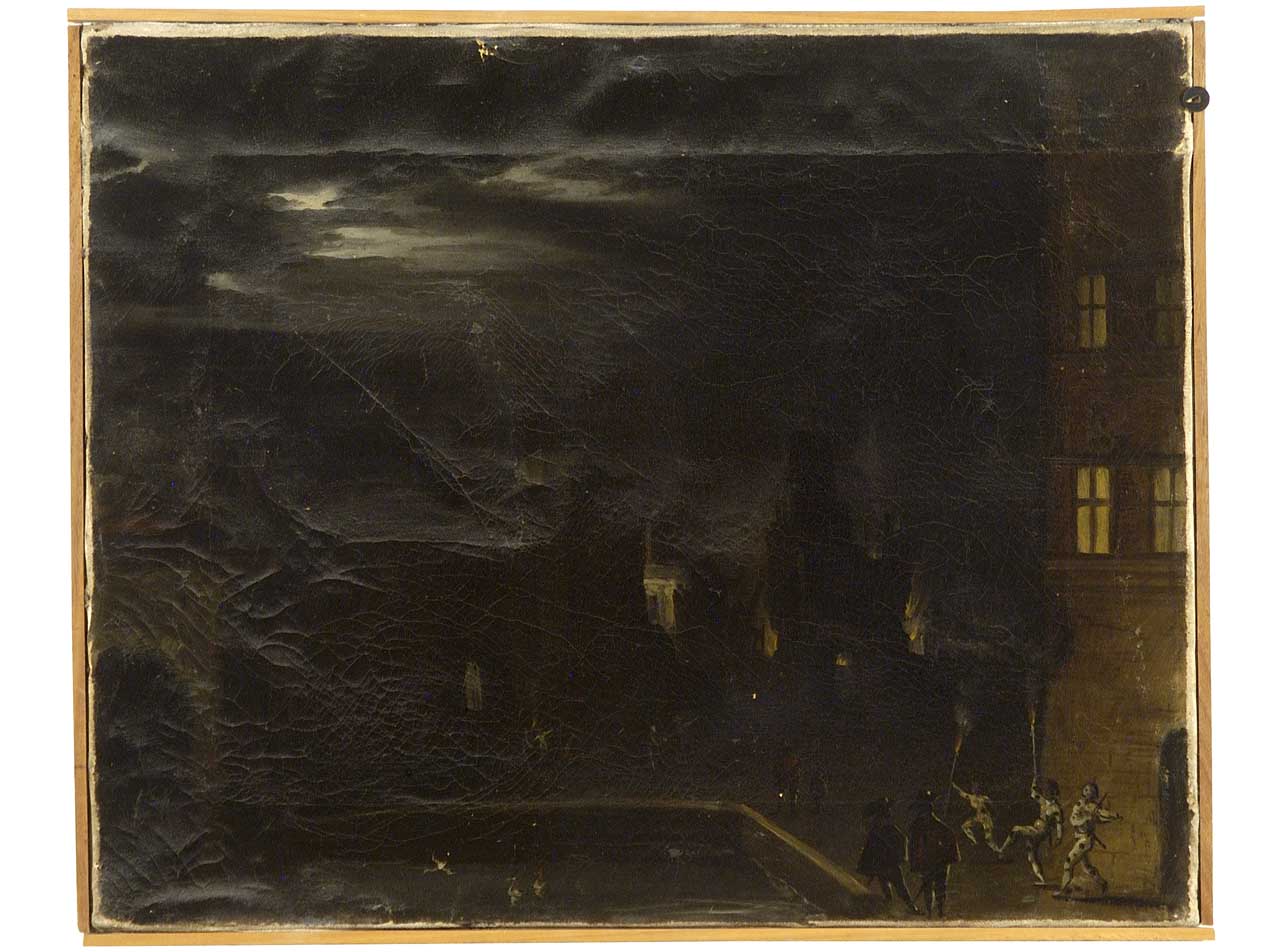 scena di genere notturna (dipinto) - ambito fiammingo (sec. XVIII)