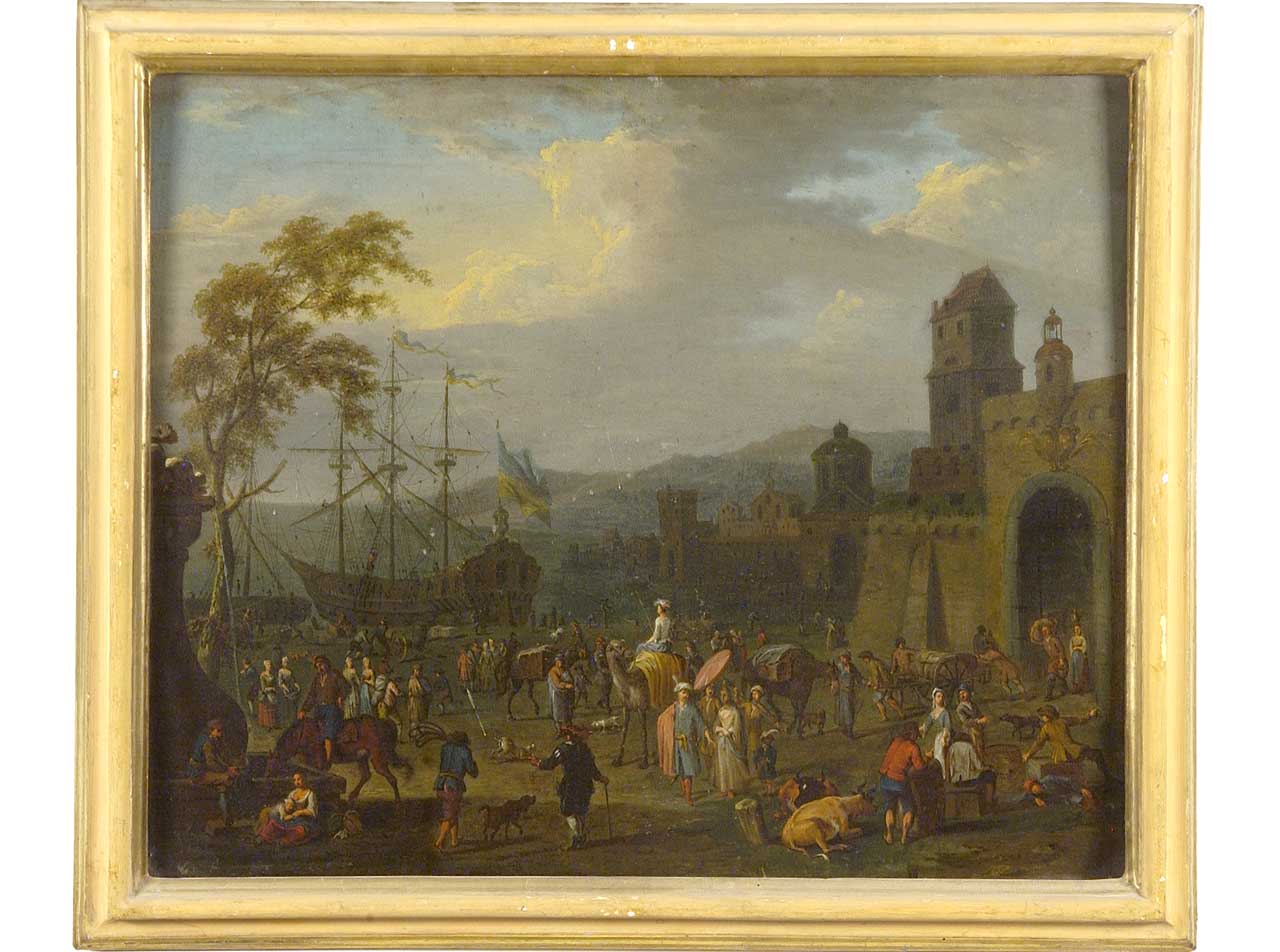 veduta di un porto (dipinto) - ambito fiammingo (sec. XVIII)