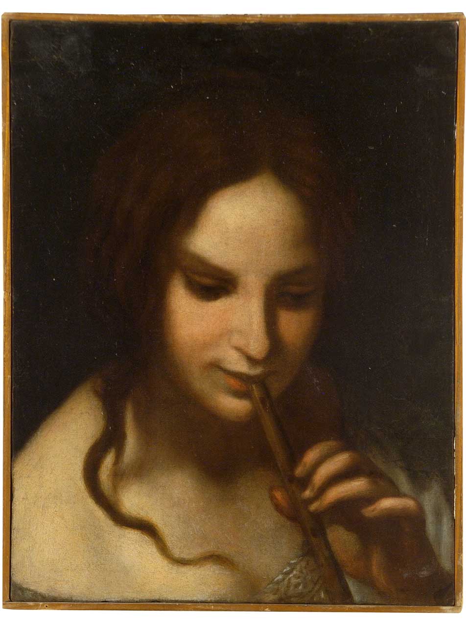 ragazza che suona il flauto (dipinto) - ambito fiorentino (sec. XVII)