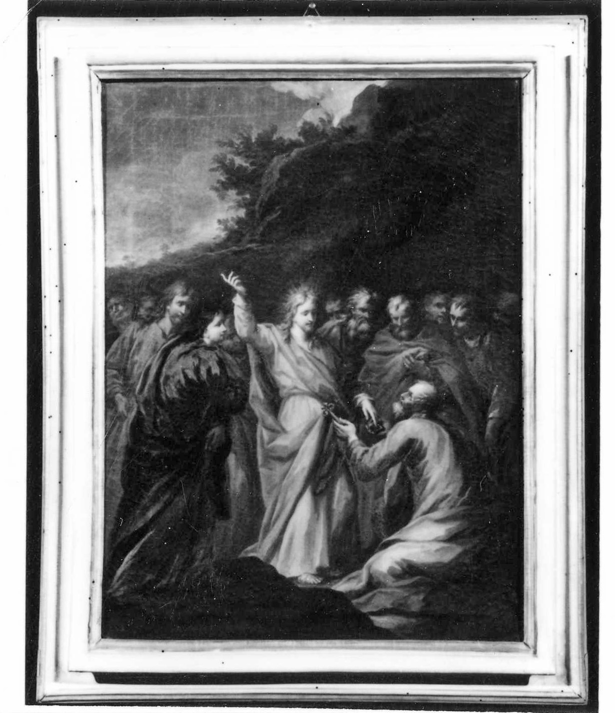 Cristo consegna le chiavi a San Pietro (dipinto) di Cinqui Giovanni (bottega) (primo quarto sec. XVIII)