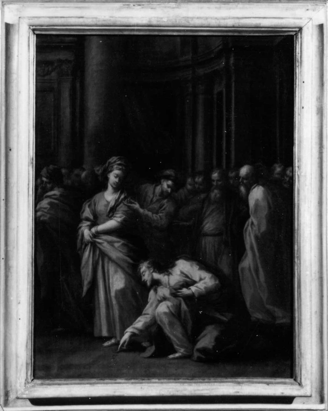 Cristo e l'adultera (dipinto) di Cinqui Giovanni (bottega) (primo quarto sec. XVIII)