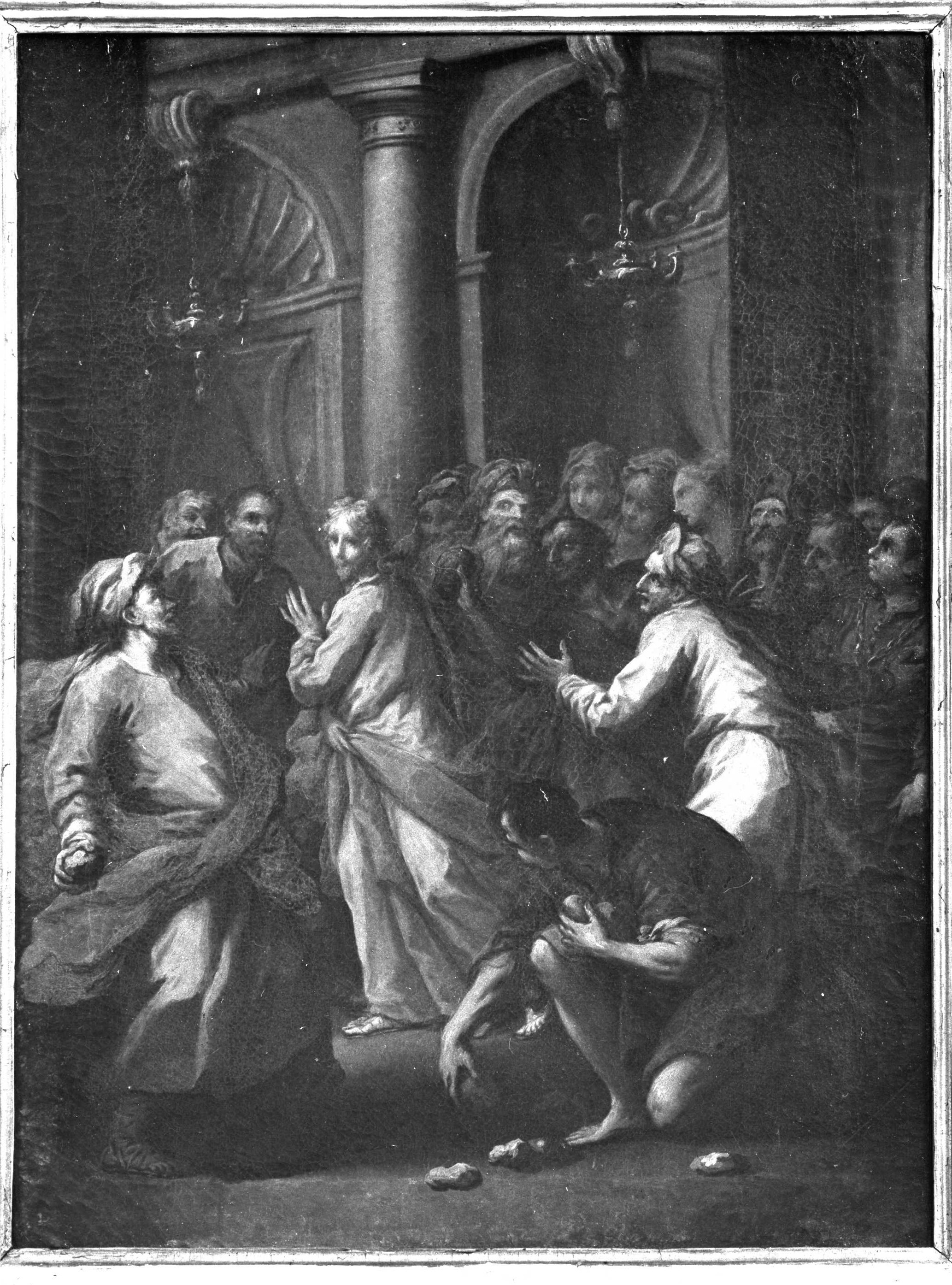 tentativo dei Farisei di lapidare Cristo (dipinto) di Cinqui Giovanni (bottega) (primo quarto sec. XVIII)