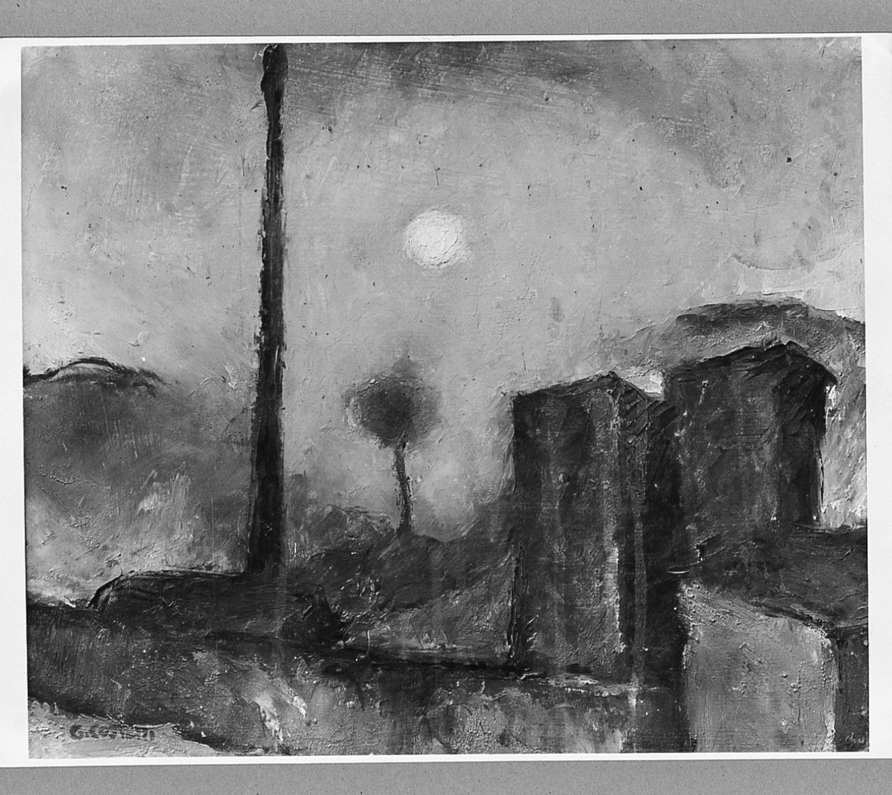 Notturno con luna, paesaggio notturno (dipinto) di Costetti Giovanni (prima metà sec. XX)
