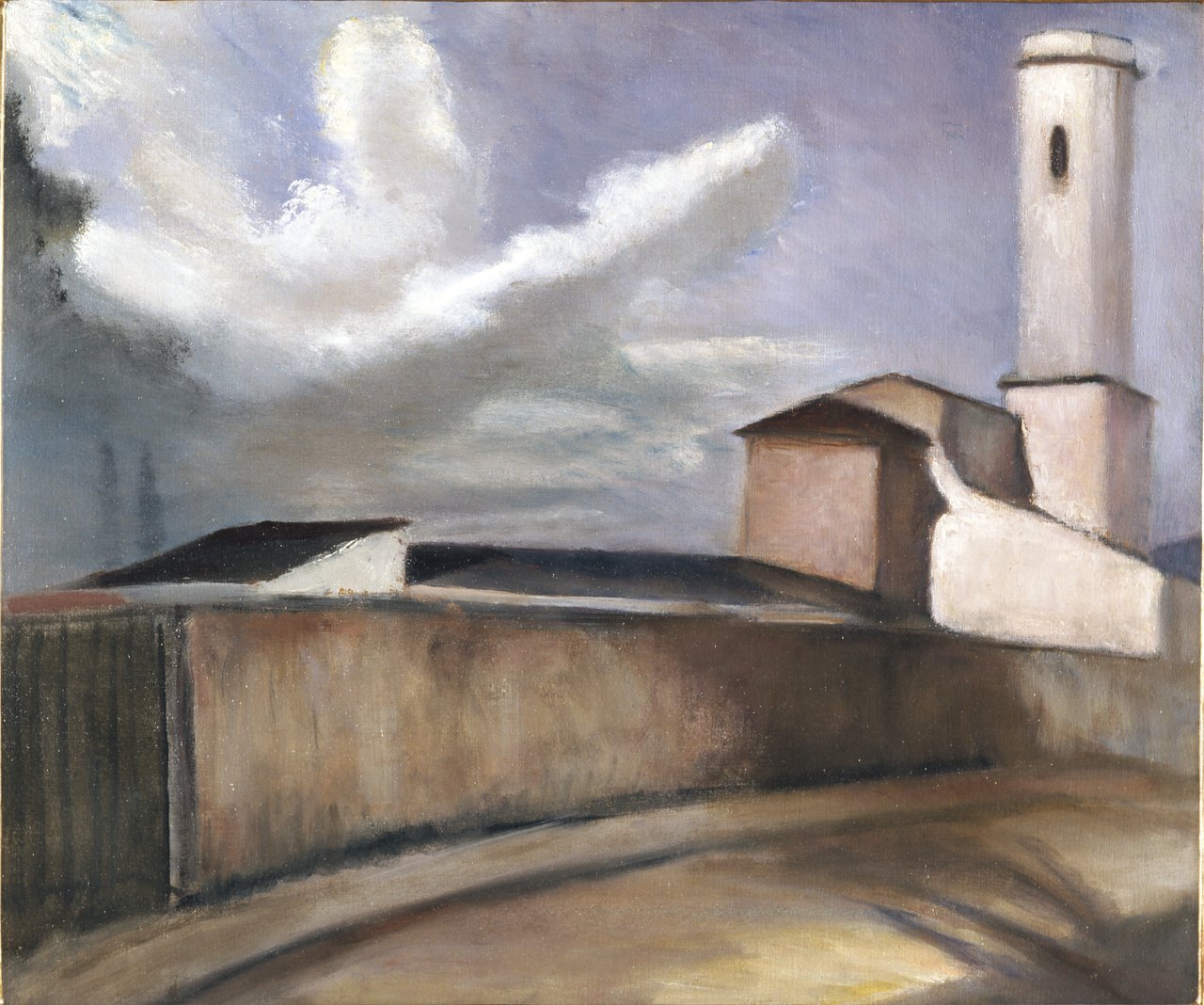 La chiesa di San Gervasio, paesaggio (dipinto) di Costetti Giovanni (sec. XX)