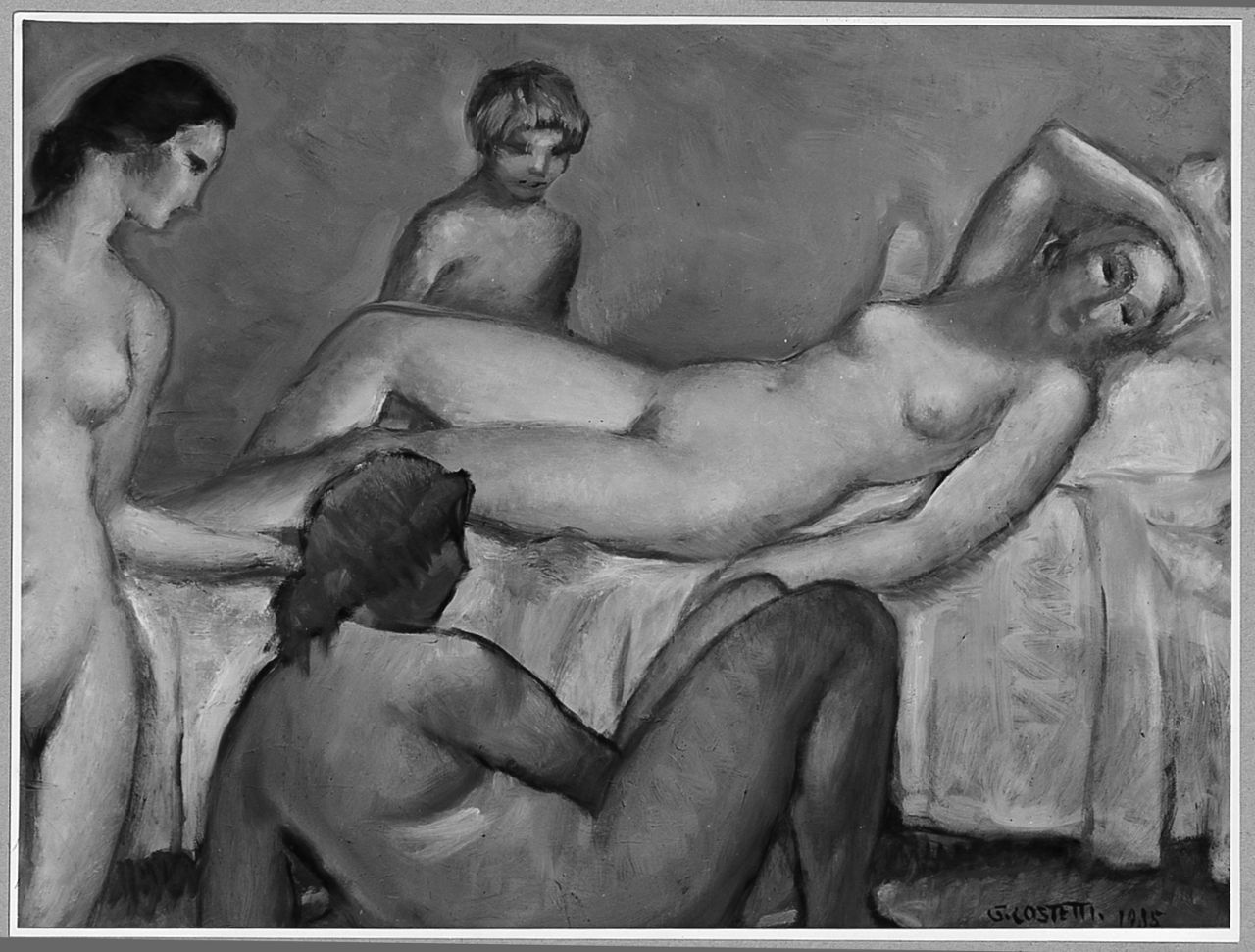 La bella addormentata, figure femminili nude (dipinto) di Costetti Giovanni (sec. XX)