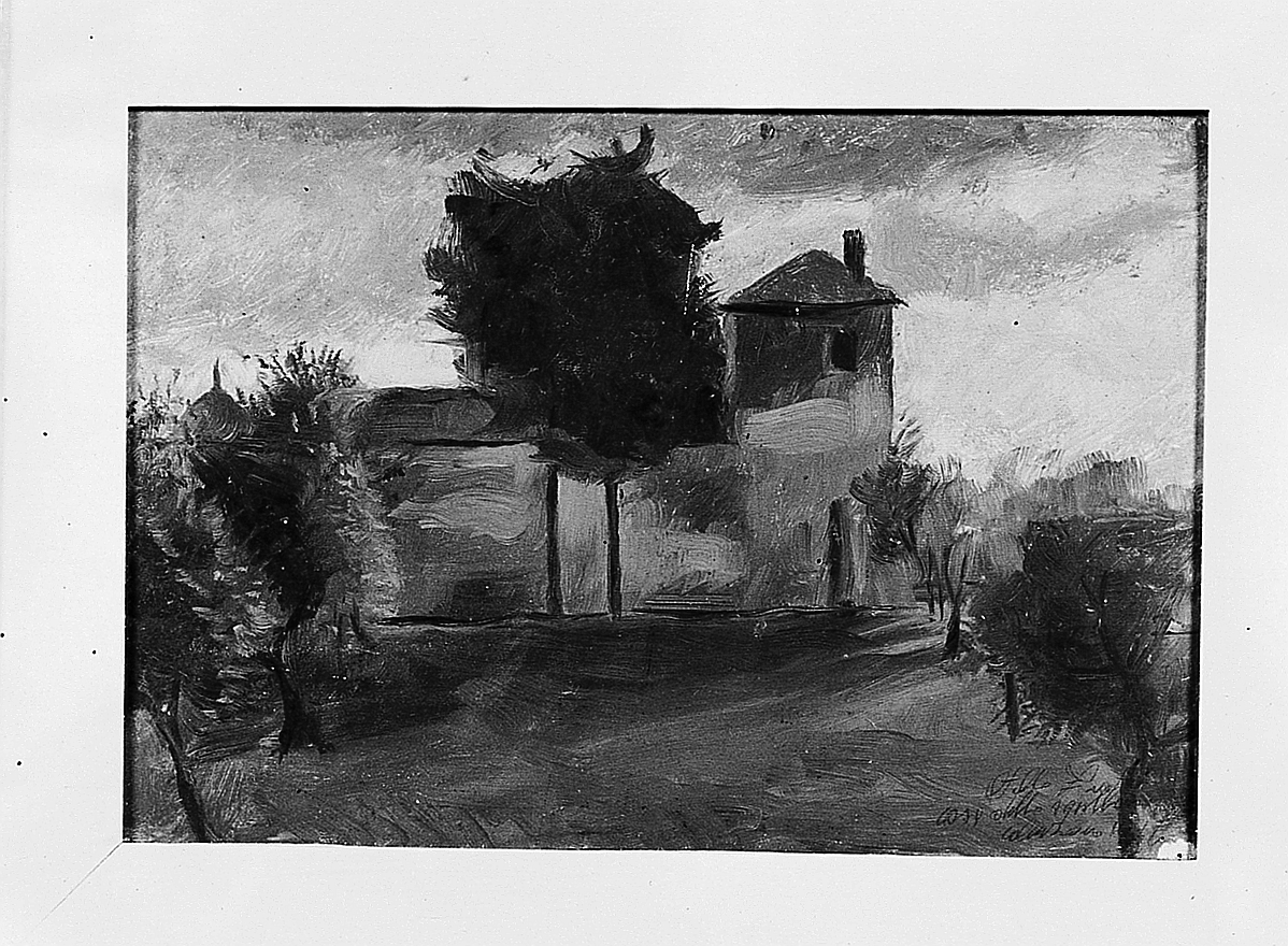 Casa tra gli ulivi (Casa dello Squilloni), paesaggio rurale (dipinto) di Fratoni Otello (sec. XX)