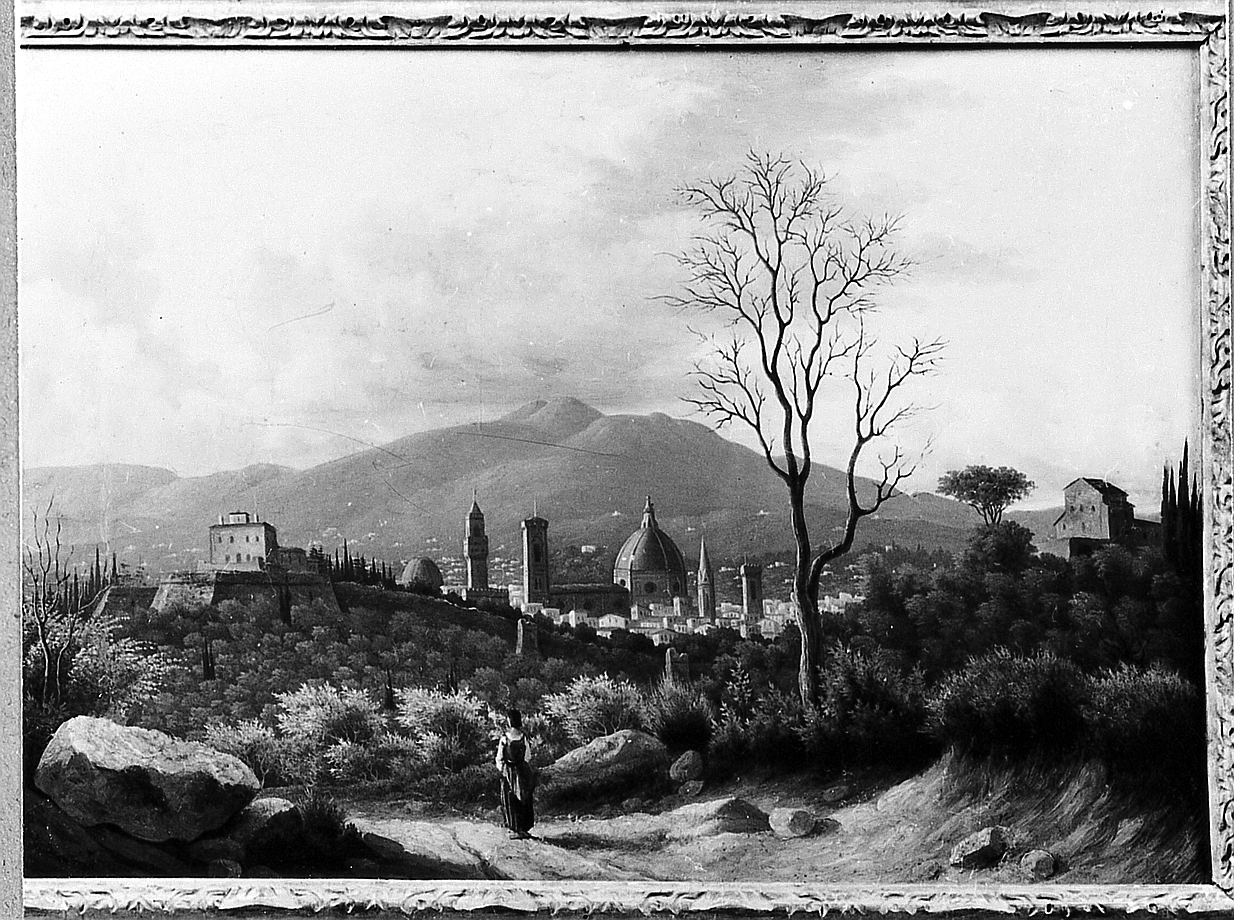Veduta di Firenze da San Miniato al Monte, paesaggio (dipinto) di Gherardi Gaspero Maria Francesco Giuseppe (sec. XIX)