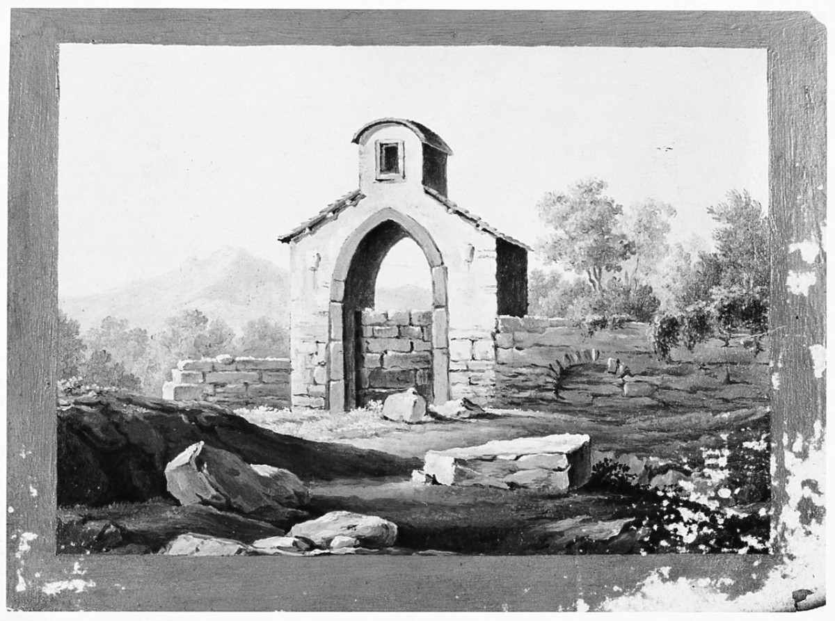 paesaggio con rovine (dipinto) di Saltini Pietro (seconda metà sec. XIX)
