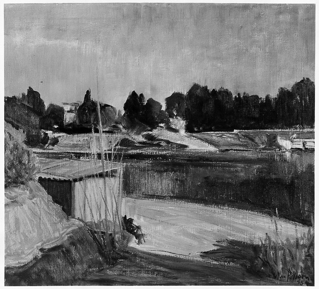 Estate sull'Arno, veduta del fiume Arno (dipinto) di Polloni Silvio (sec. XX)