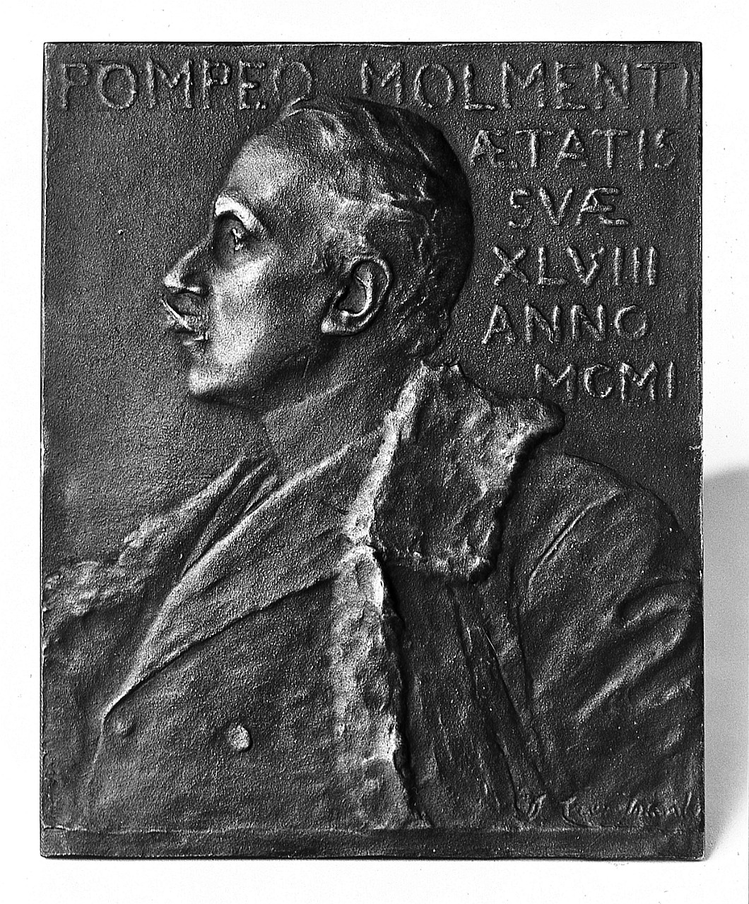 ritratto di Pompeo Molmenti (placchetta) di Trentacoste Domenico (sec. XX)