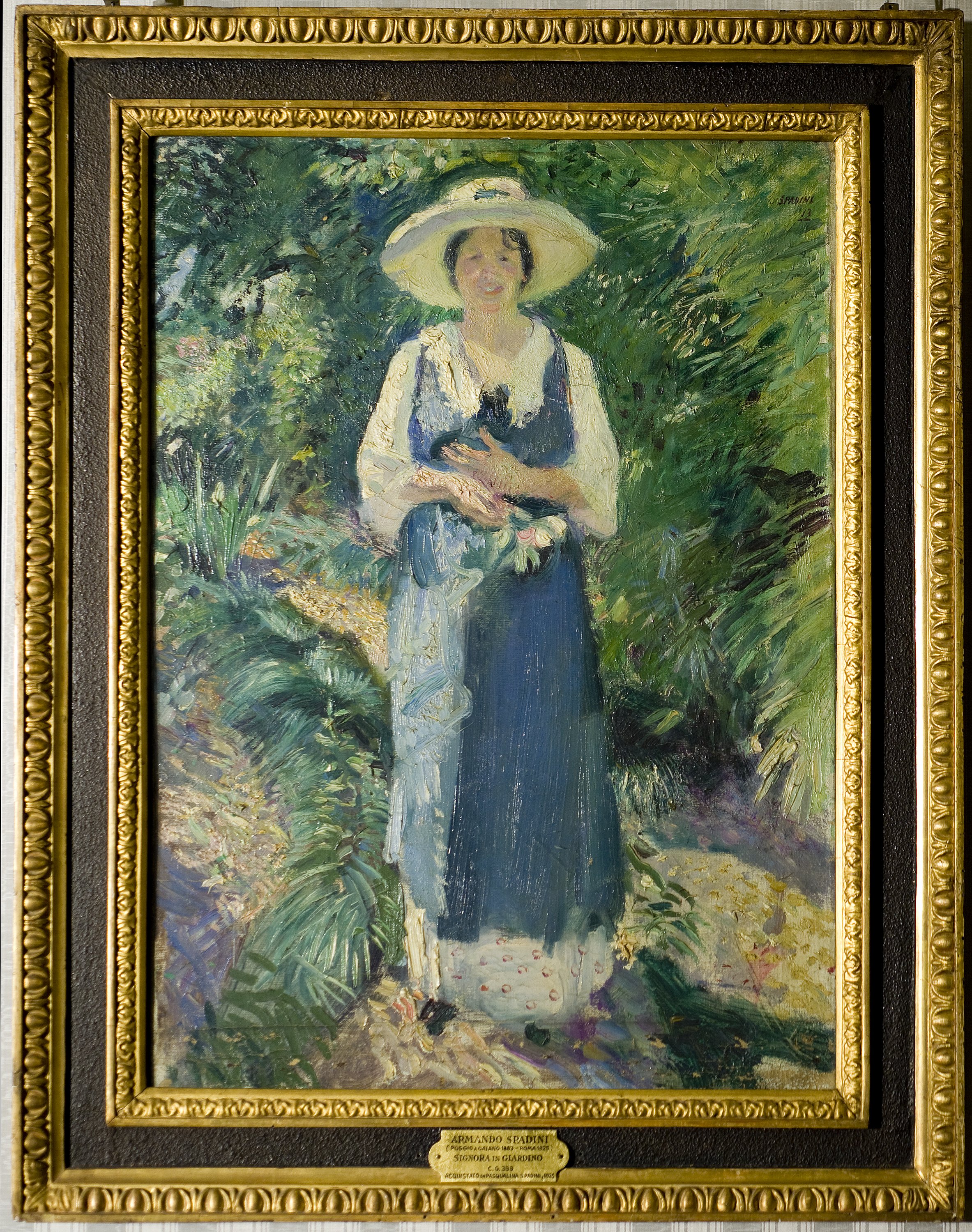 Signora in giardino, ritratto di donna (dipinto) di Spadini Armando (sec. XX)