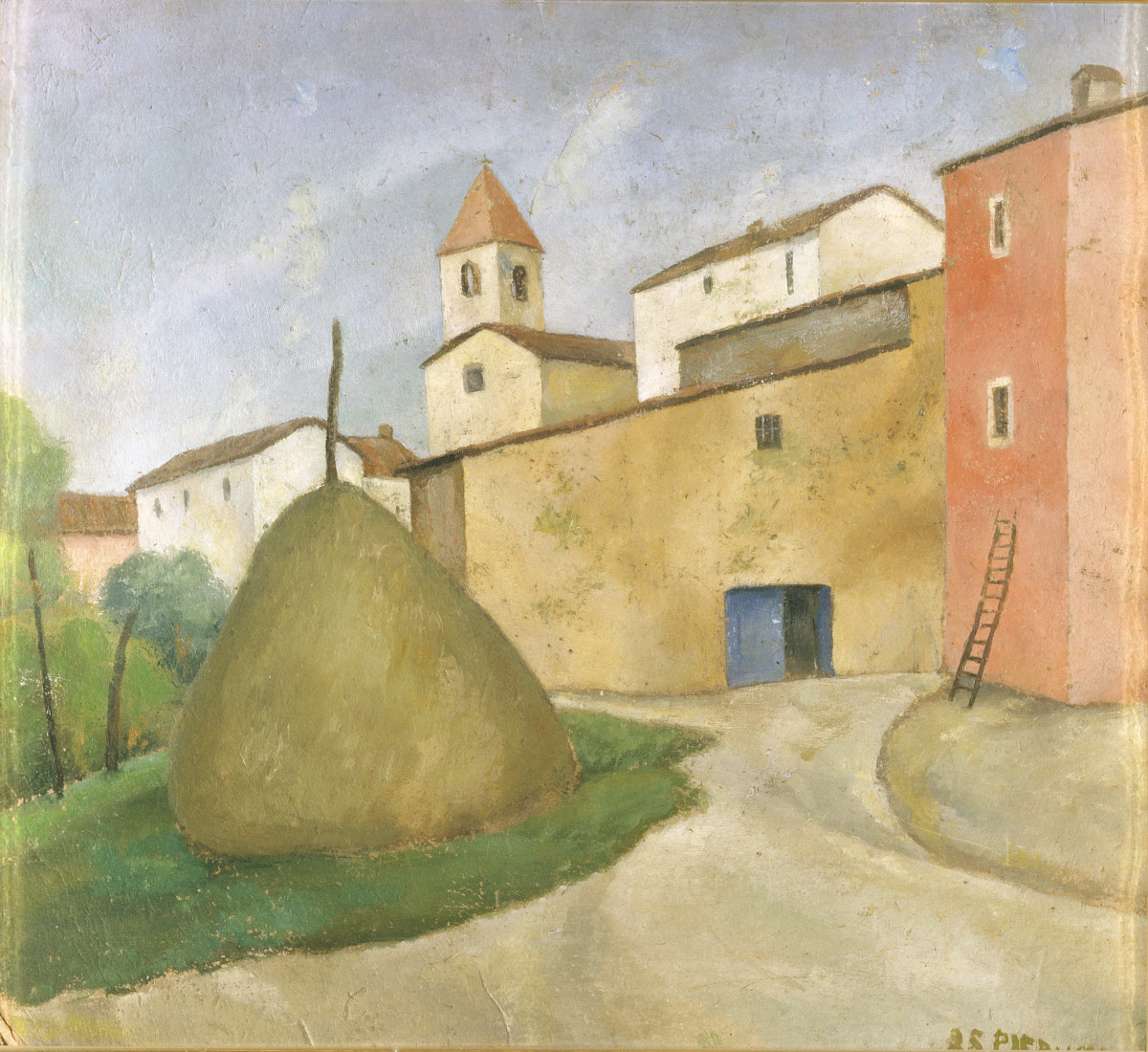La fattoria di S. Lorenzo, paesaggio con fattoria (dipinto) di Pierucci Giulio (sec. XX)