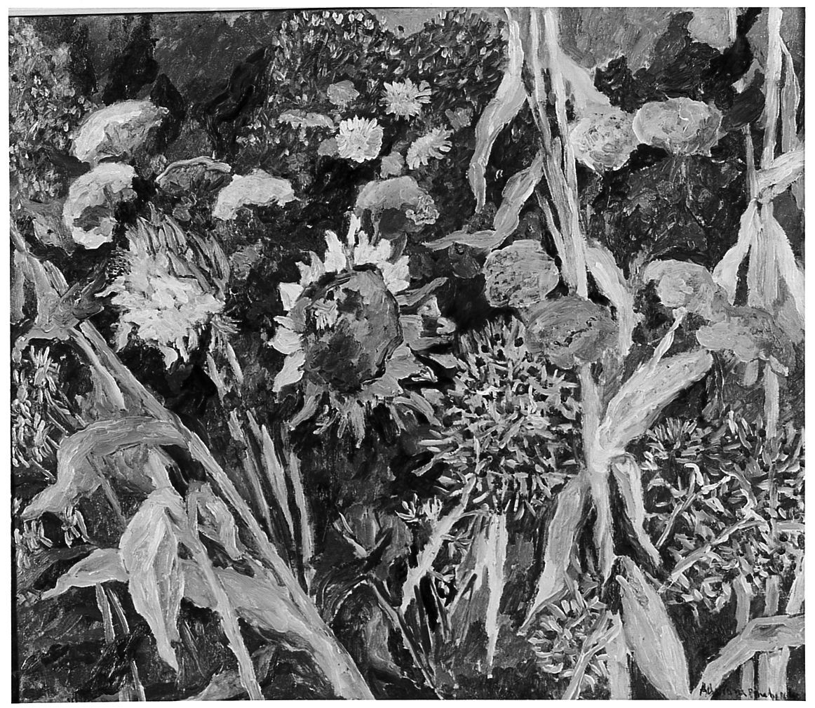 Sottobosco (Girasoli), fiori (dipinto) di Pincherle Adriana (sec. XX)