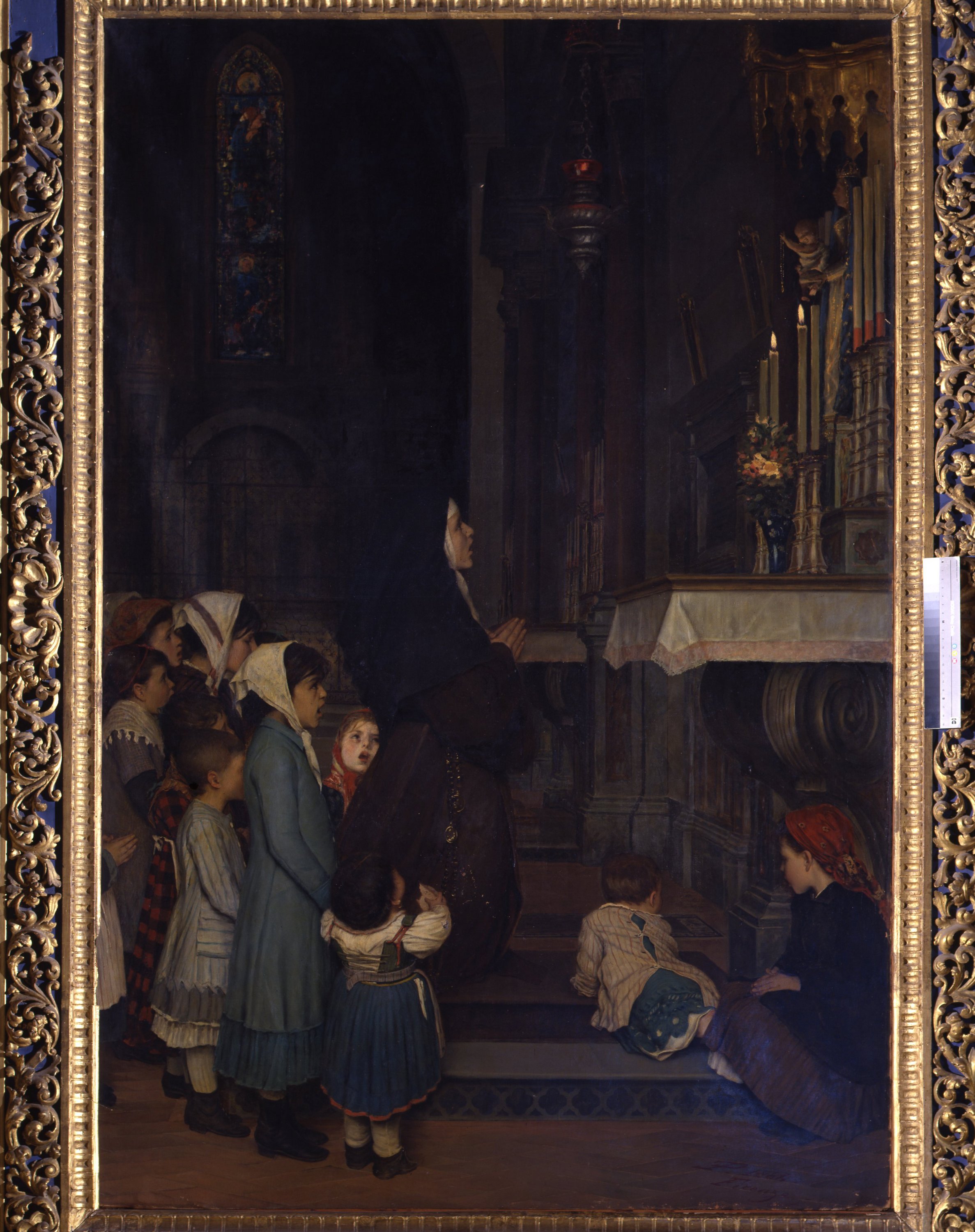 Regina Angelorum ora pro nobis, interno di chioesa con figure (dipinto) di Pestellini Enrico (sec. XIX)