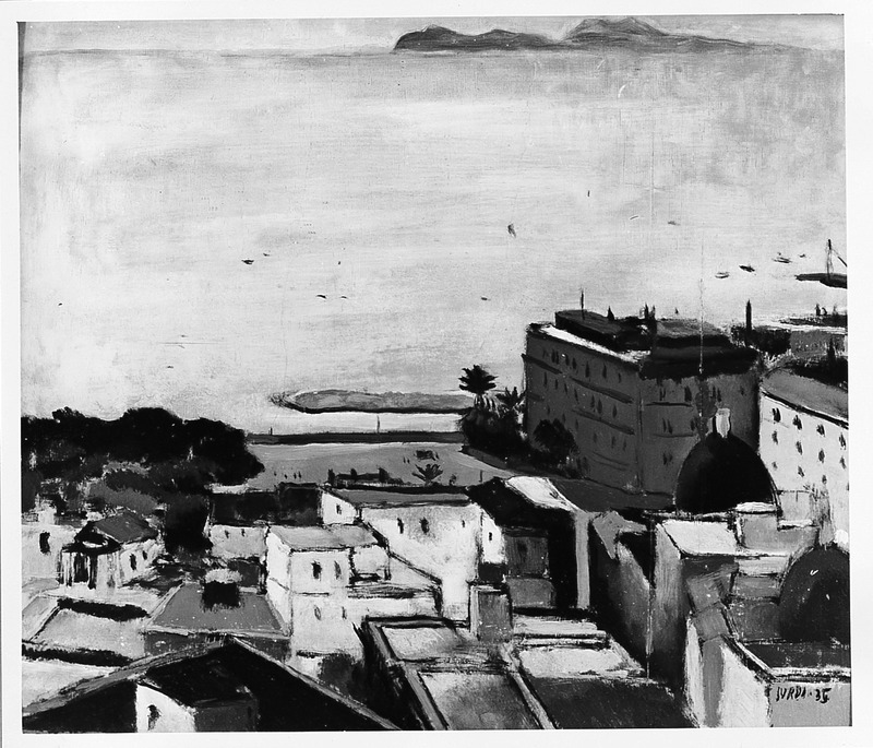 veduta di un porto (dipinto) di Surdi Luigi (sec. XX)