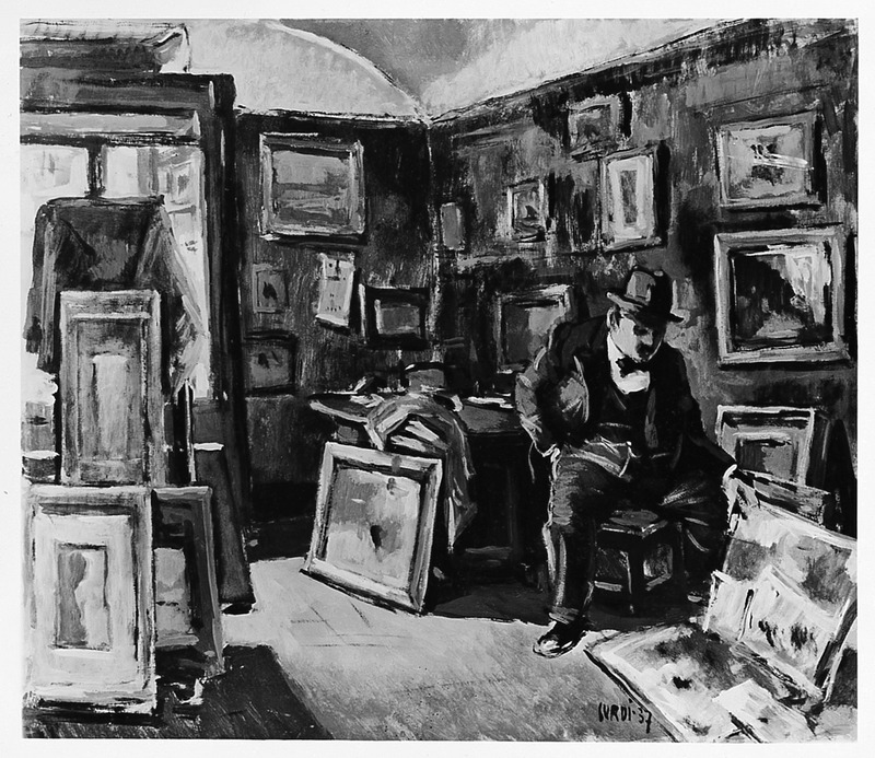Studio del negoziante Faldi, studio del pittore (dipinto) di Surdi Luigi (sec. XX)