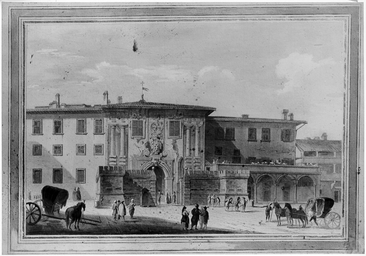 veduta della Porta Colonnella a Livorno (dipinto) di Terreni Giuseppe Maria (fine sec. XVIII)