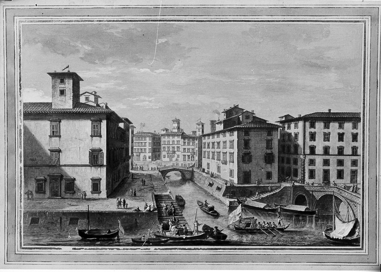veduta di Venezia nuova a Livorno vista dal Palazzo di Rosciano (dipinto) di Terreni Giuseppe Maria (fine sec. XVIII)