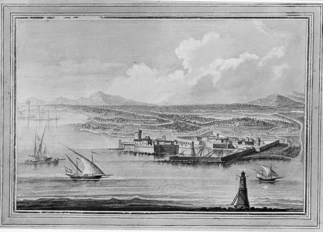 Veduta dell'antica Livorno allorchè fu comprata dai fiorentini, paesaggio marino (dipinto) di Terreni Giuseppe Maria (fine sec. XVIII)