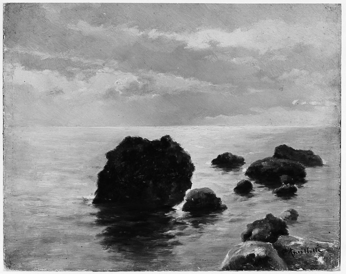 Le Manche près de Réville, paesaggio marino (dipinto) di Ancillotti Torello (sec. XIX)