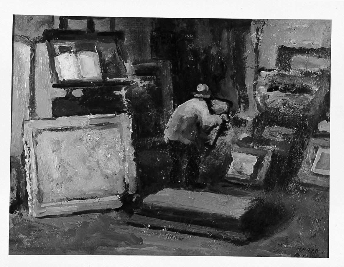Lo studio, studio del pittore (dipinto) di Bucci Mario (sec. XX)