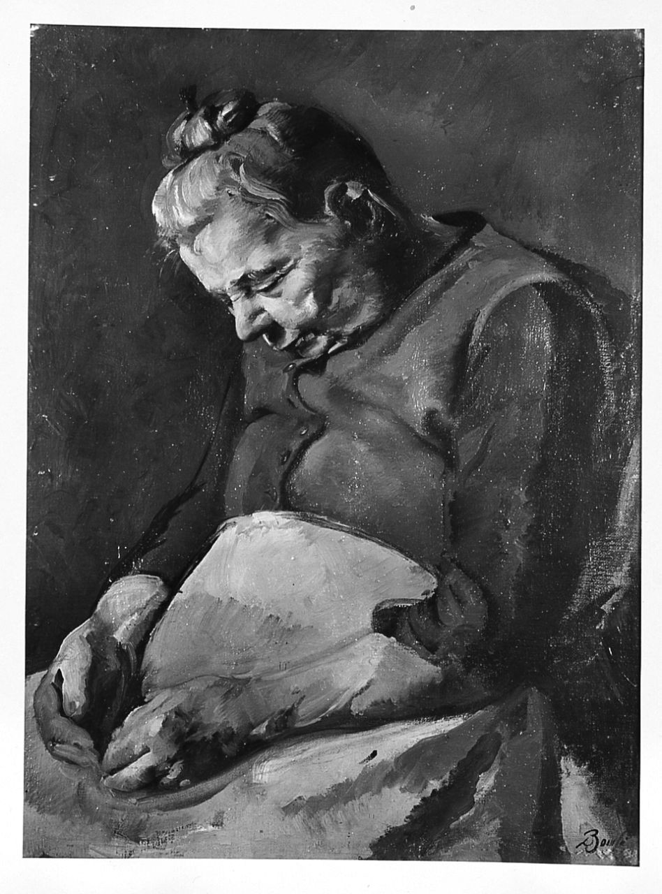 Riposo tranquillo, figura femminile seduta (dipinto) di Bausi Dino (sec. XX)