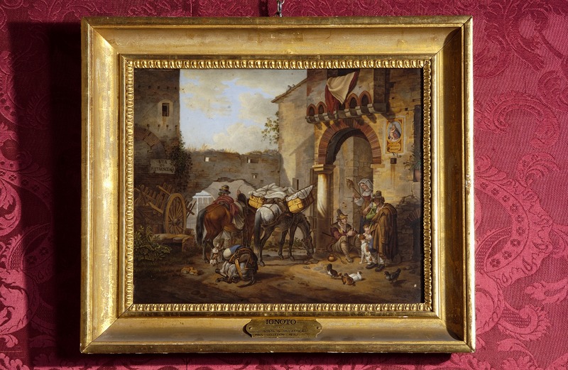 Sosta di mulattieri, scena di vita campestre (dipinto) - ambito romano (sec. XIX)