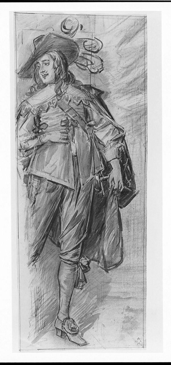 Il moschettiere, figura maschile (disegno) di Cecchi Adriano (sec. XX)
