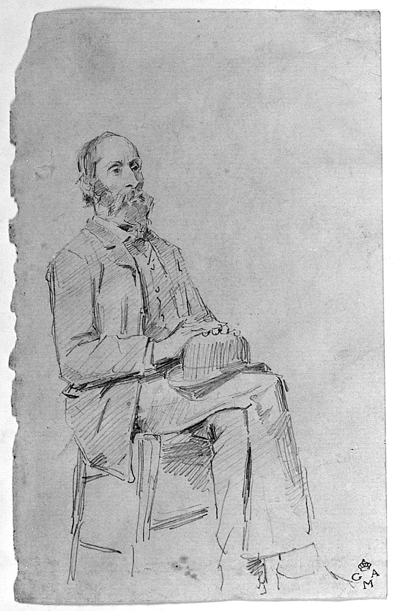 figura maschile seduta (disegno) di Cecchi Adriano (sec. XX)