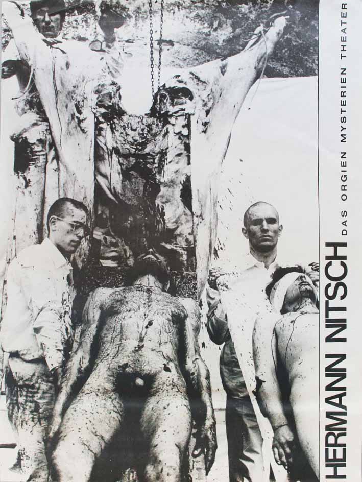 Quattro attori e un animale (manifesto) di Hermann Nitsch (attribuito) - ambito austriaco (seconda metà XX sec)