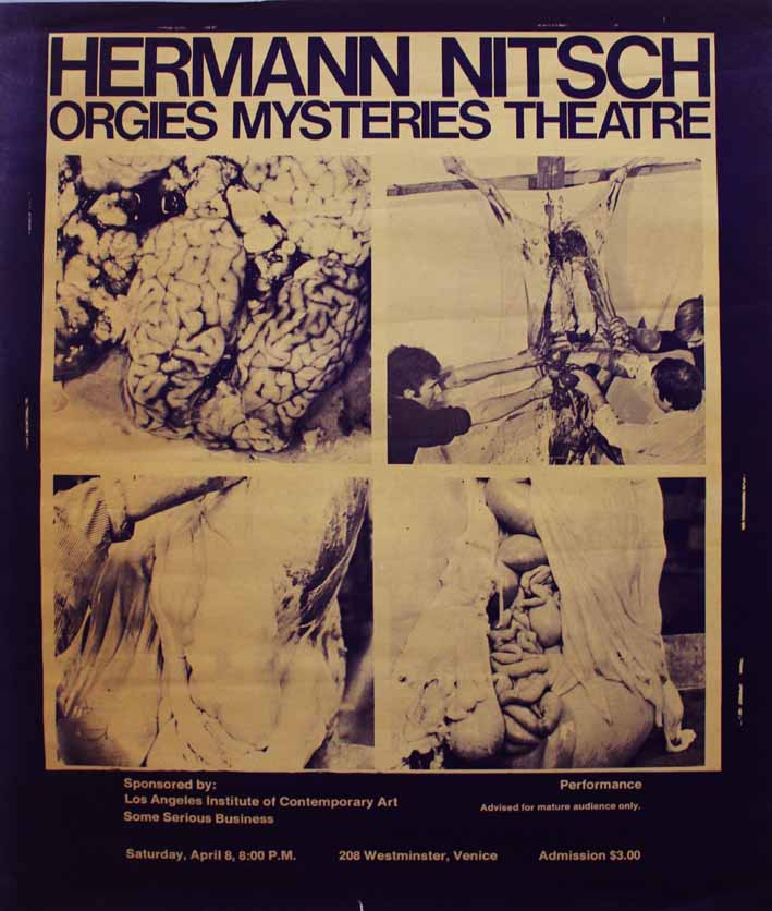 Immagine composita di quattro momenti di una performance di Hermann Nitsch (manifesto) di Hermann Nitsch (attribuito) - ambito americano (seconda metà XX sec)