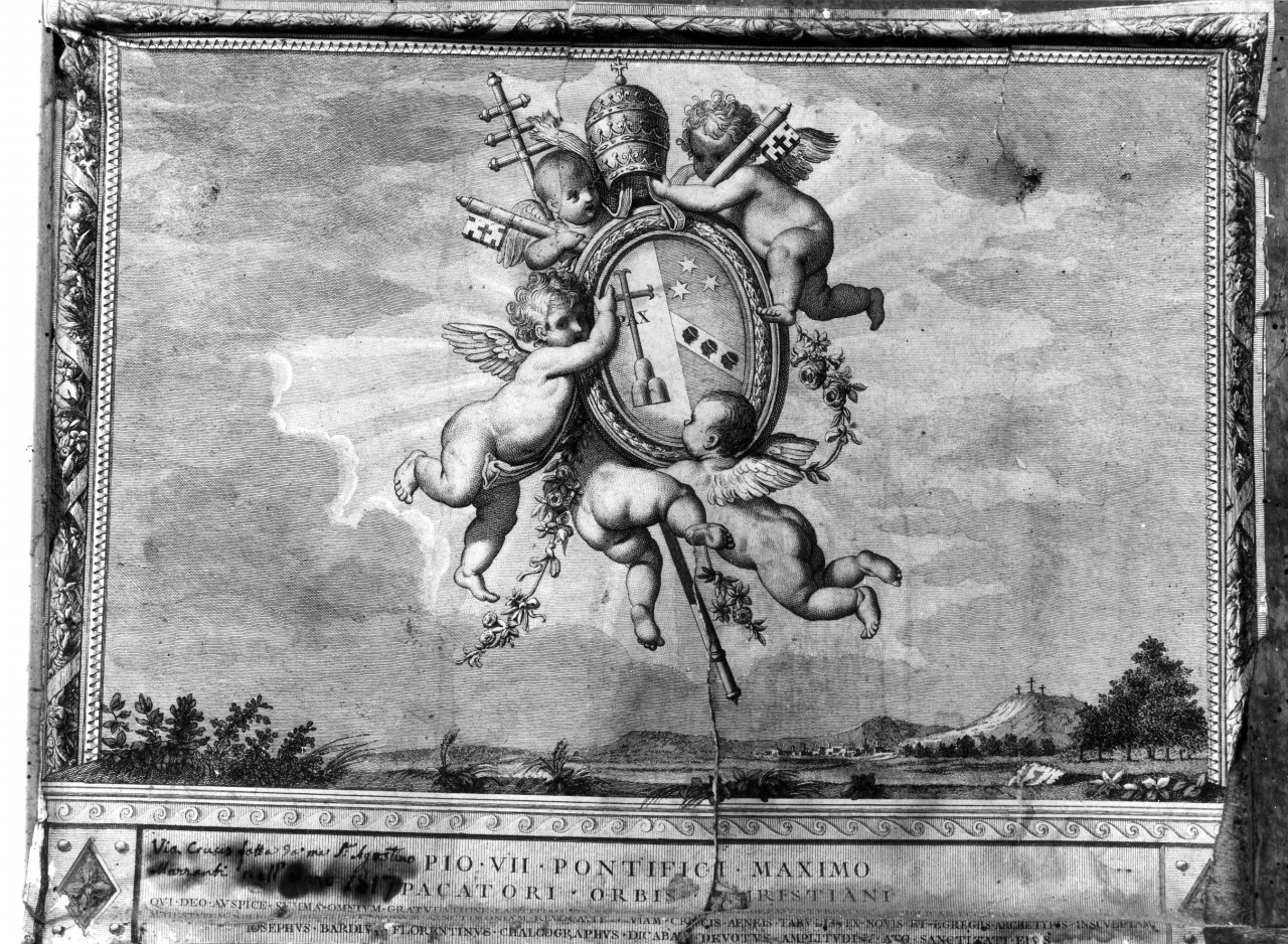 angeli con stemma di papa Pio VII (stampa) di Bardi Giuseppe (sec. XIX)