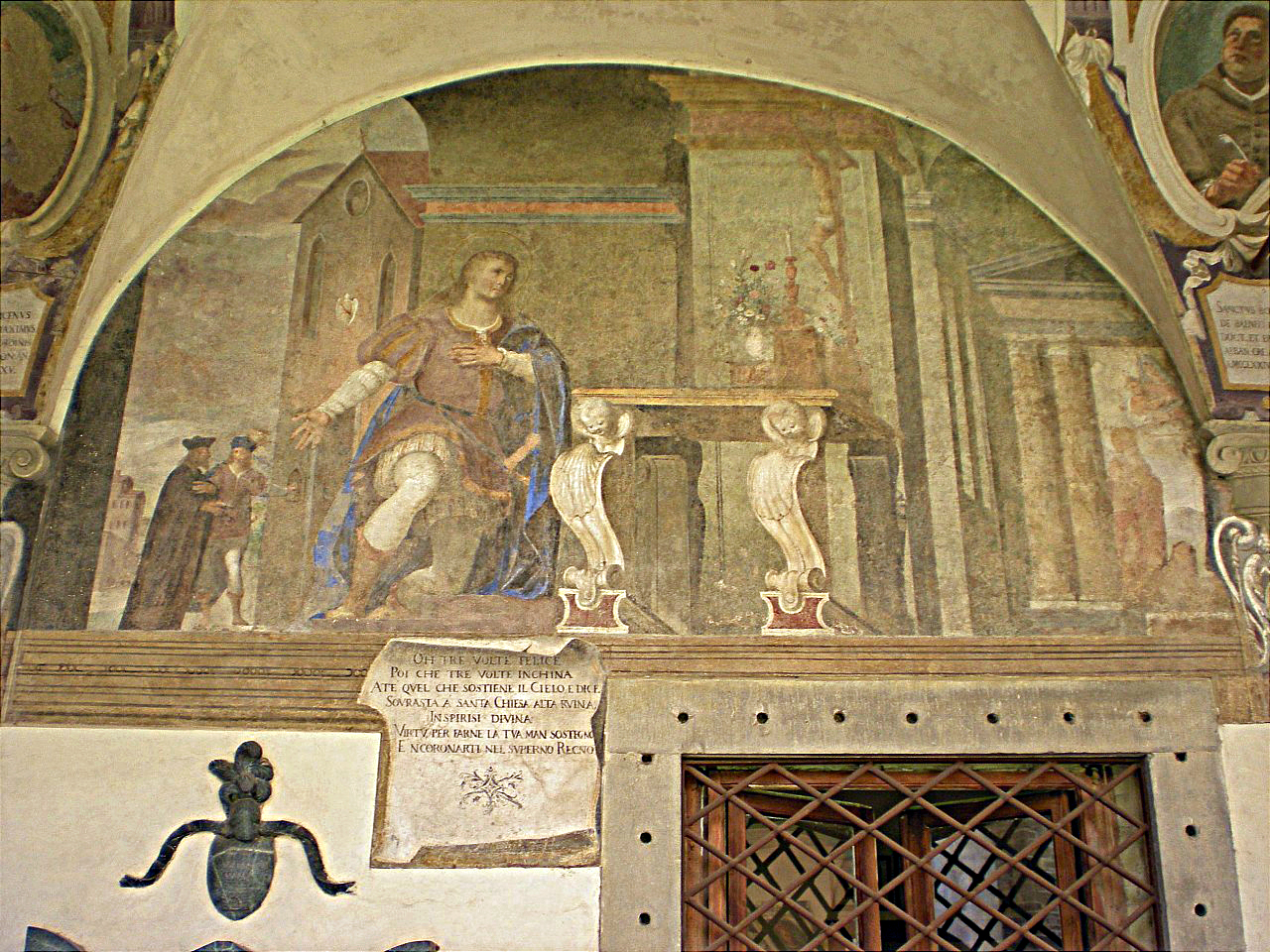 Il crocifisso di San Damiano parla a San Francesco (dipinto murale) di Ligozzi Jacopo (inizio sec. XVII)