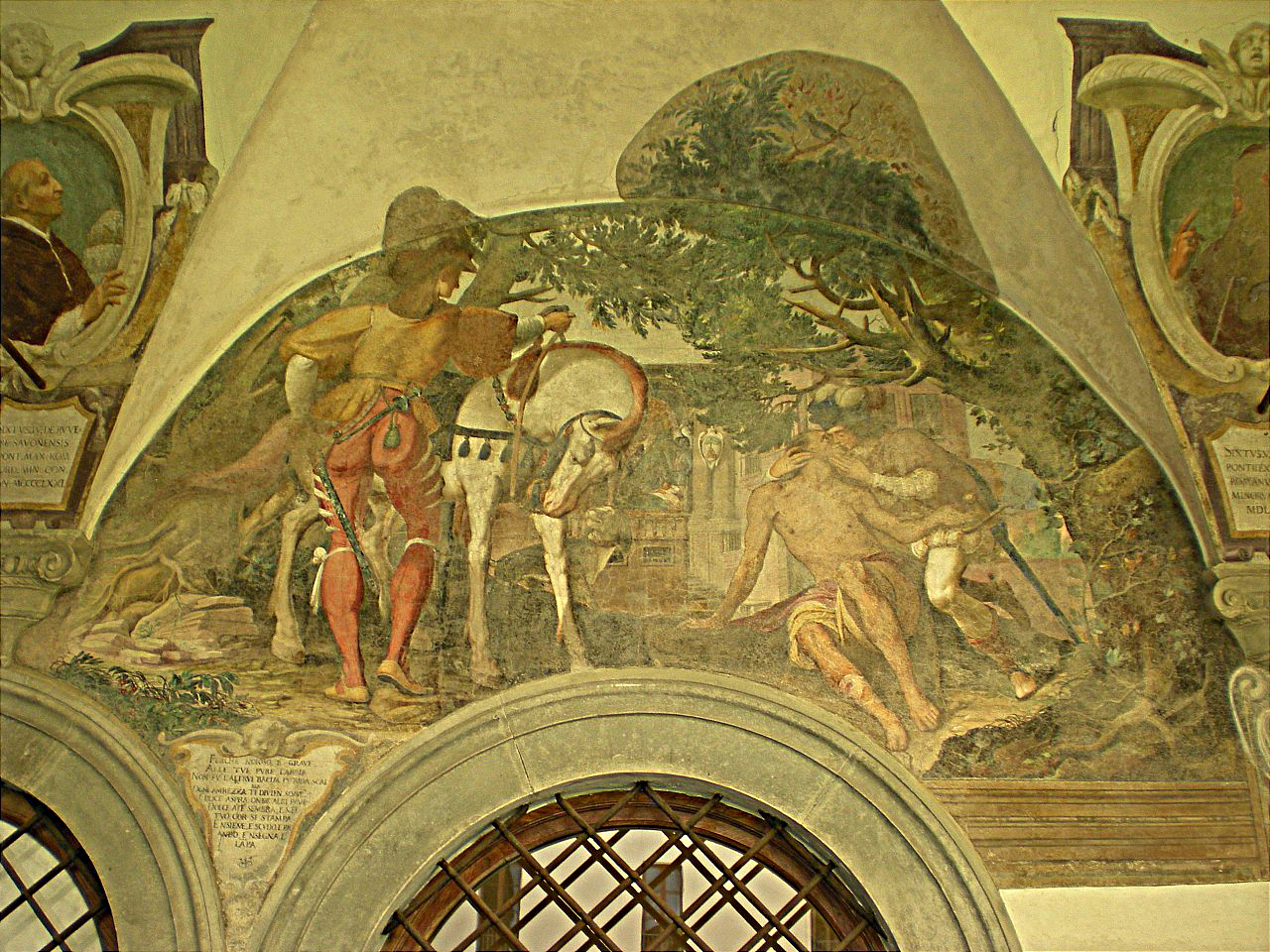 San Francesco d'Assisi bacia il lebbroso (dipinto murale) di Ligozzi Jacopo (inizio sec. XVII)