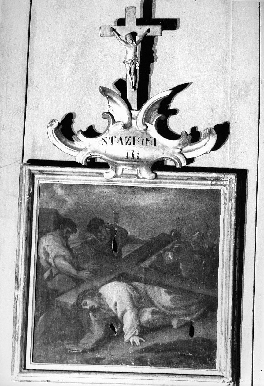 stazione III: Gesù cade sotto la croce la prima volta (dipinto) di Pinzani Giuseppe (prima metà sec. XVIII)