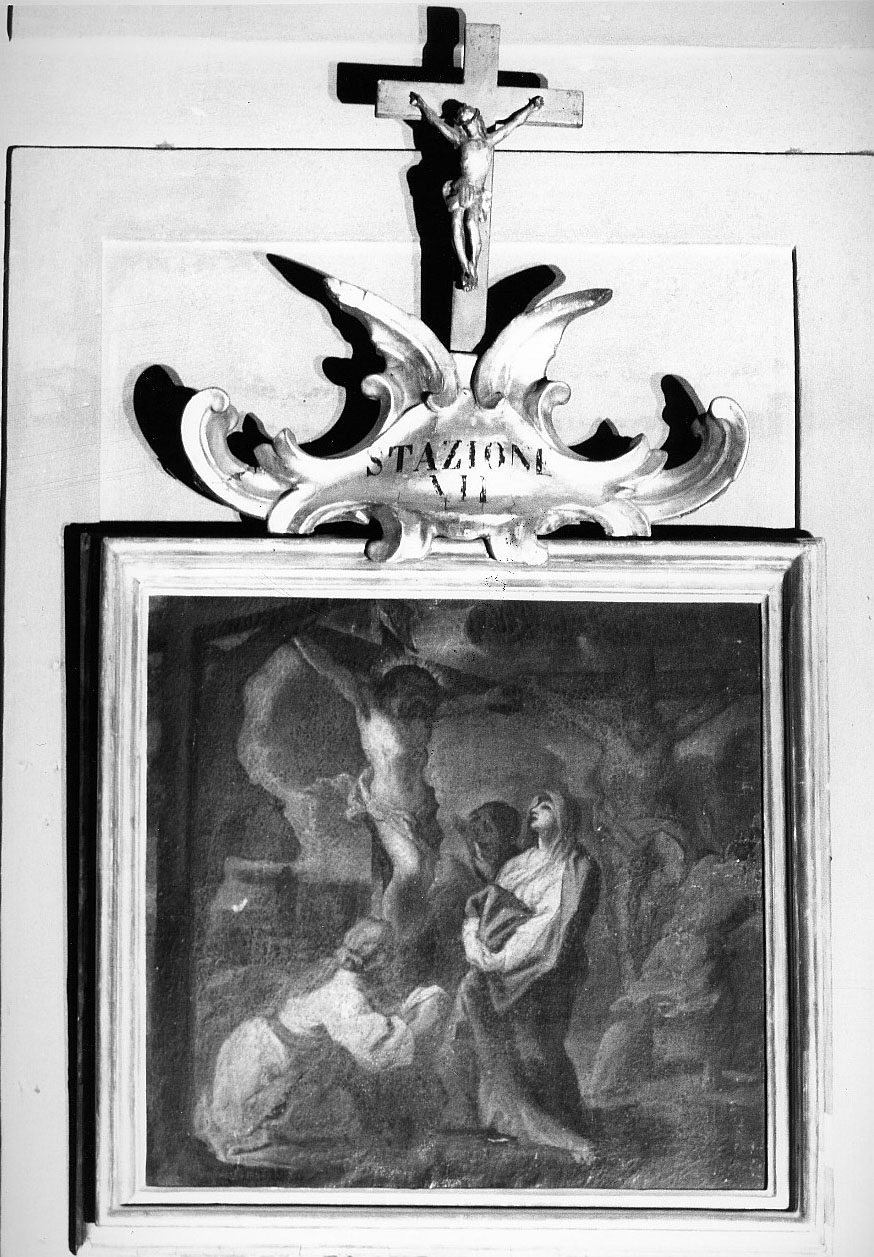 stazione XII: Gesù innalzato e morto in croce (dipinto) di Pinzani Giuseppe (prima metà sec. XVIII)