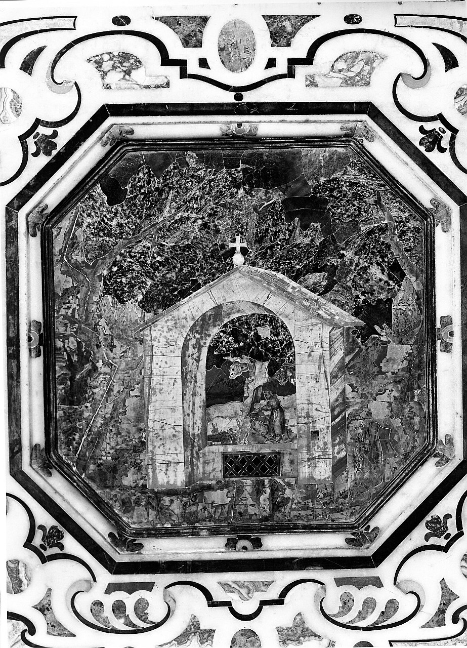 visione di San Francesco d'Assisi alla Porziuncola (paliotto) di Ligozzi Jacopo - bottega fiorentina (fine/ inizio secc. XVI/ XVII)