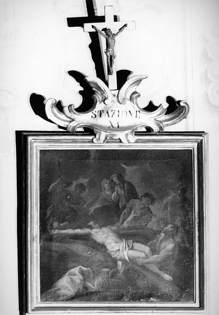 stazione XI: Gesù inchiodato alla croce (dipinto) di Pinzani Giuseppe (prima metà sec. XVIII)